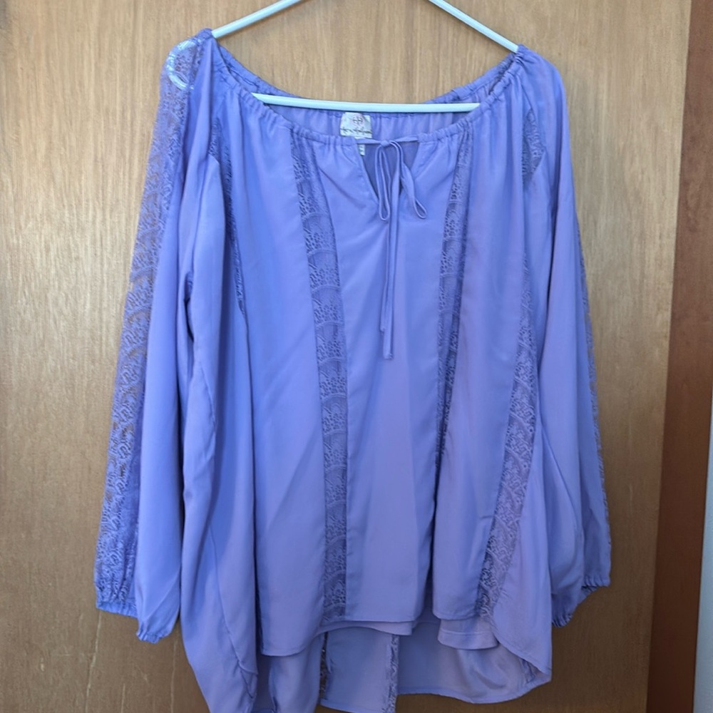 Hot in Hollywood Lilac Lace Blouse Top 1X double layer